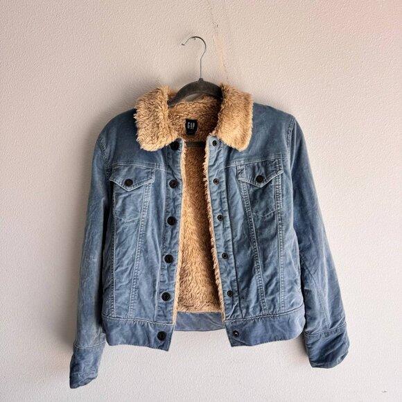 GAP Blue velvet, shearling lined jacket - Picture 1 of 13